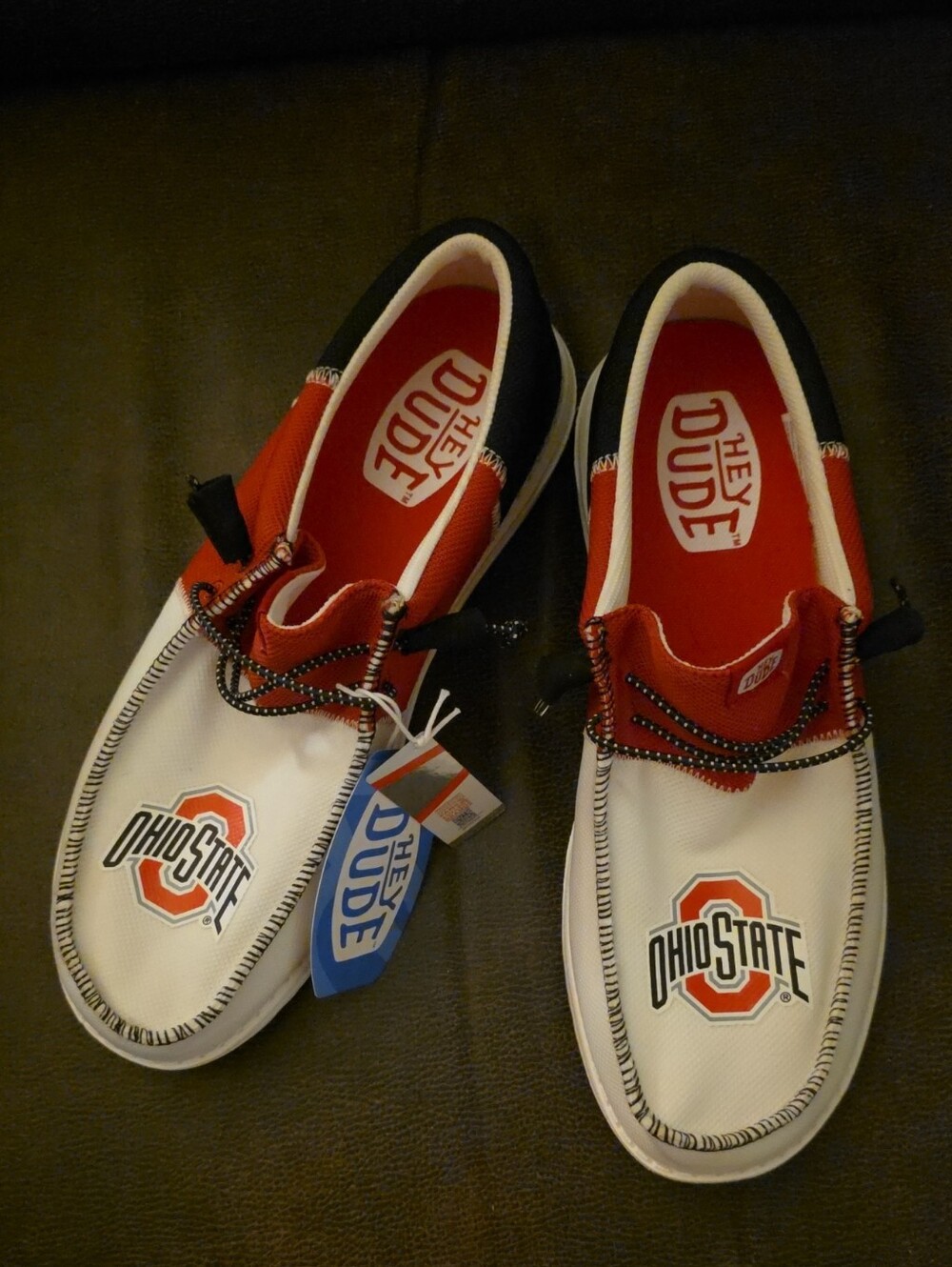 Hey Dude Wally White Red Black Ohio State Buckeyes Slip-On Shoes NWT Size 12